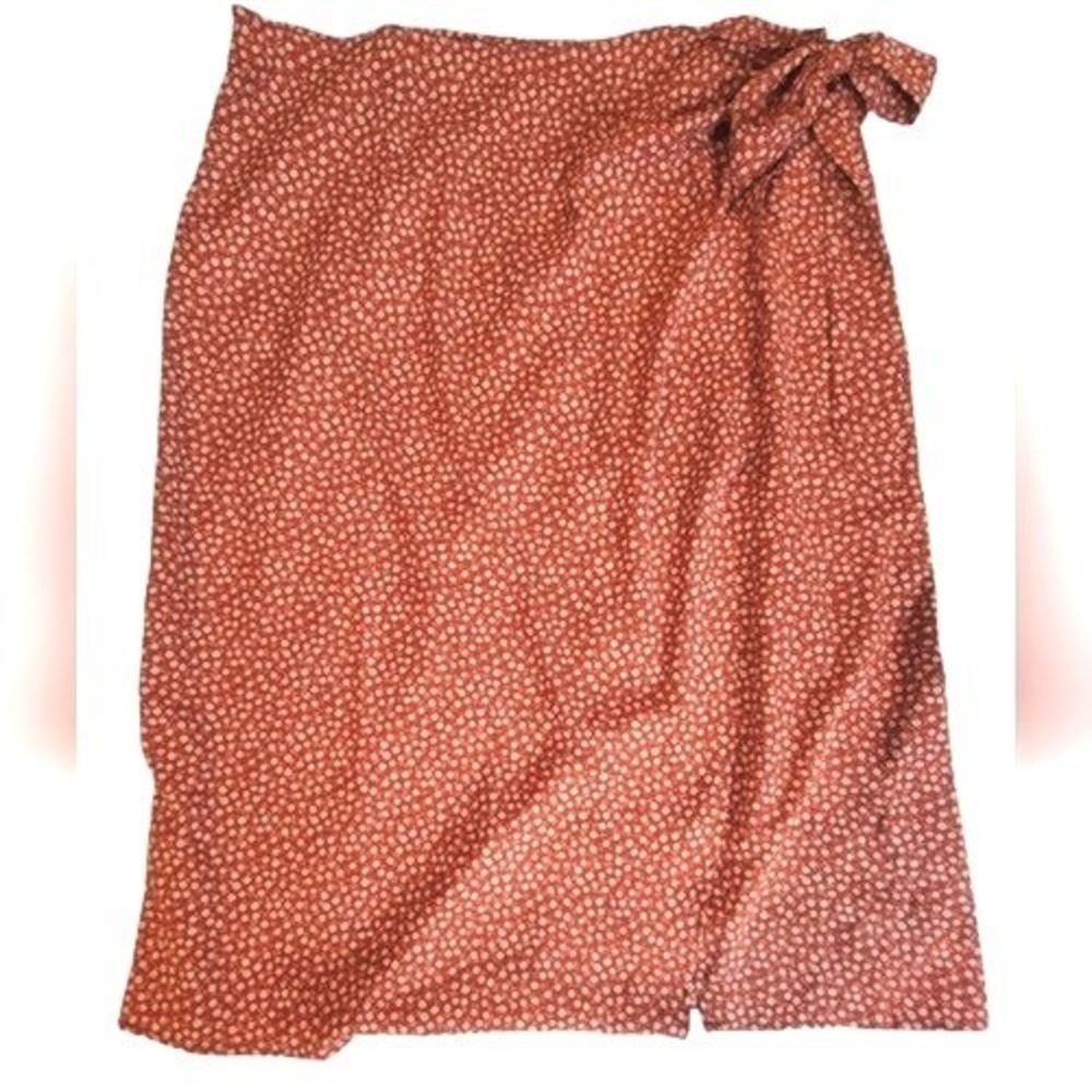 SHEIN CURVE Floral Wrap Midi Skirt Rust Red White Plus Size‎ 0XL